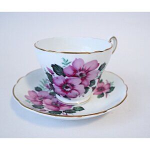 Tea Cup and Saucer Saucer Vintage Teacup  Purple Floral Regency Bone China